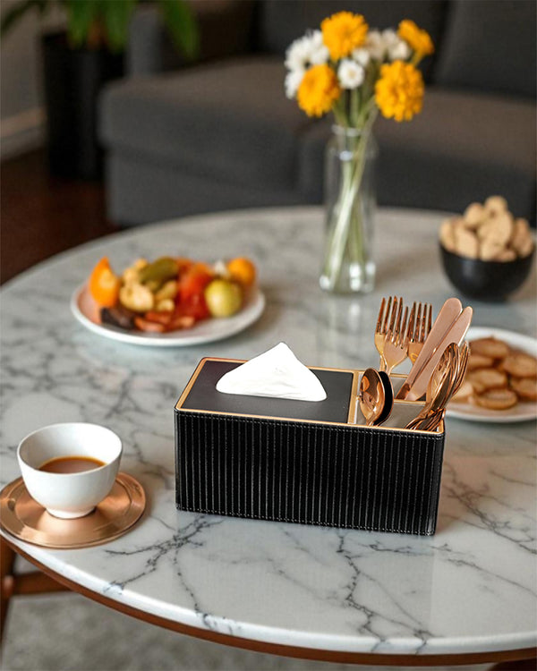 Faux Trio Black Tissue Box