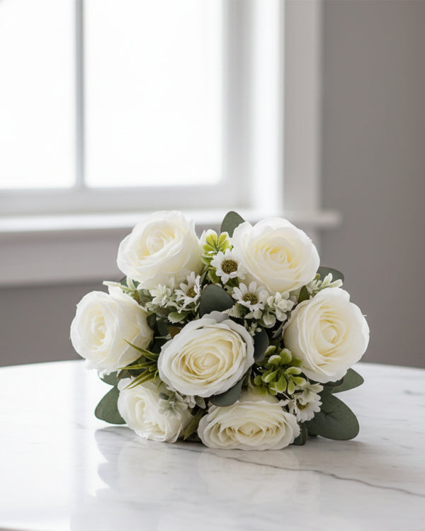 Timeless White Rose Faux Bunch