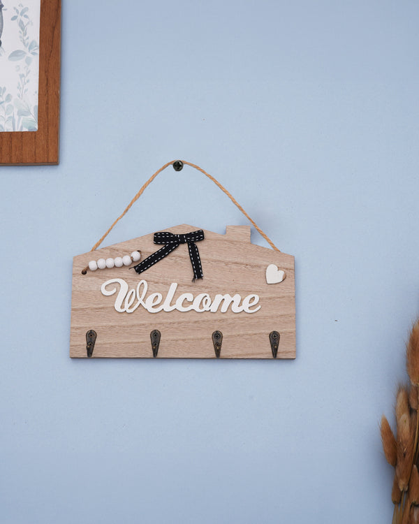 Bow Welcome wooden key Holder