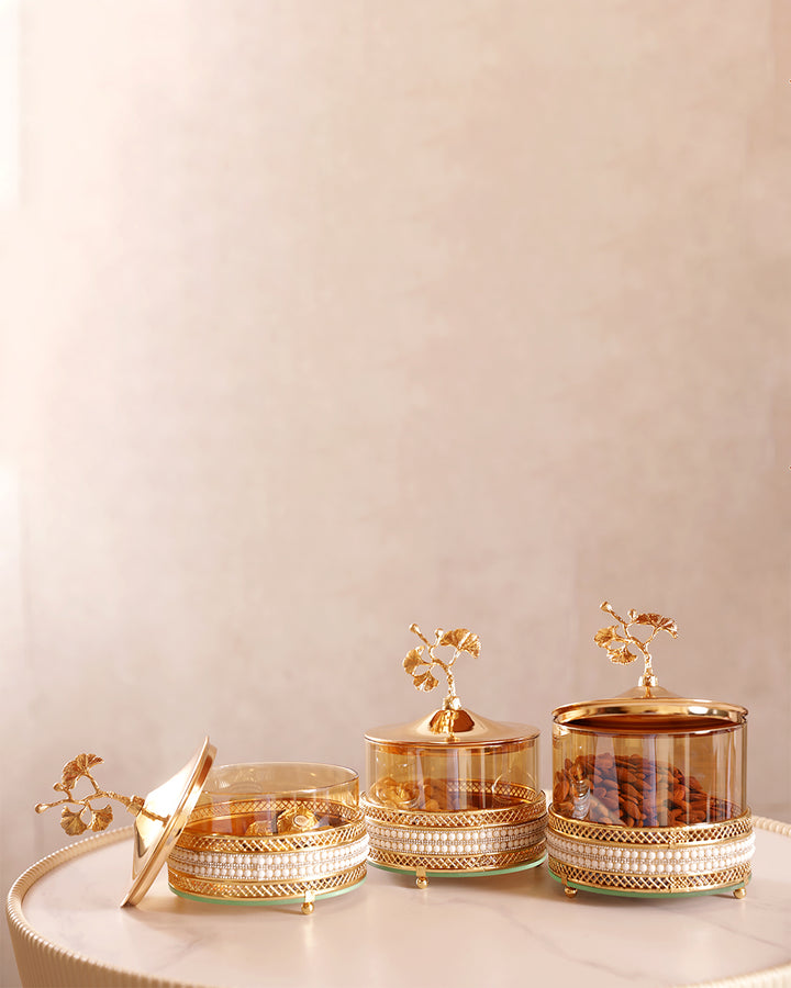 Ginkgo Elegance Trio Jar Set