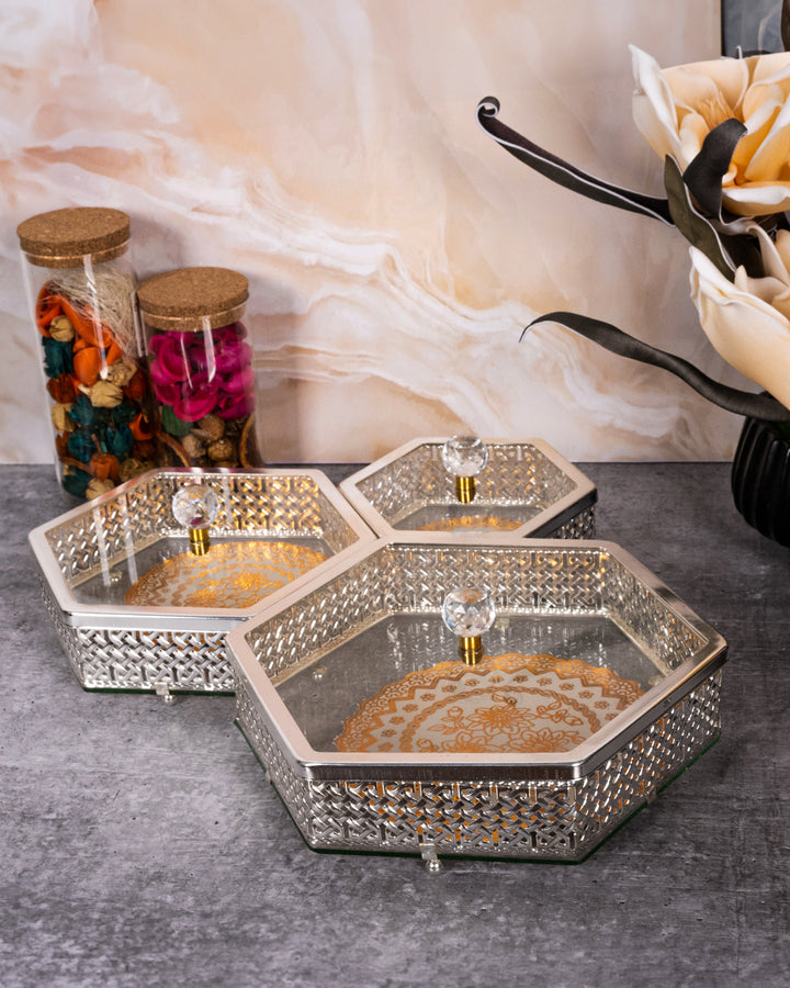 Silver Luxe Hexa Trio Jar Set