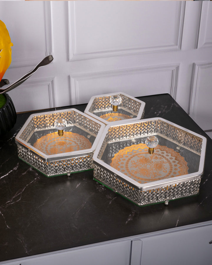 Silver Luxe Hexa Trio Jar Set