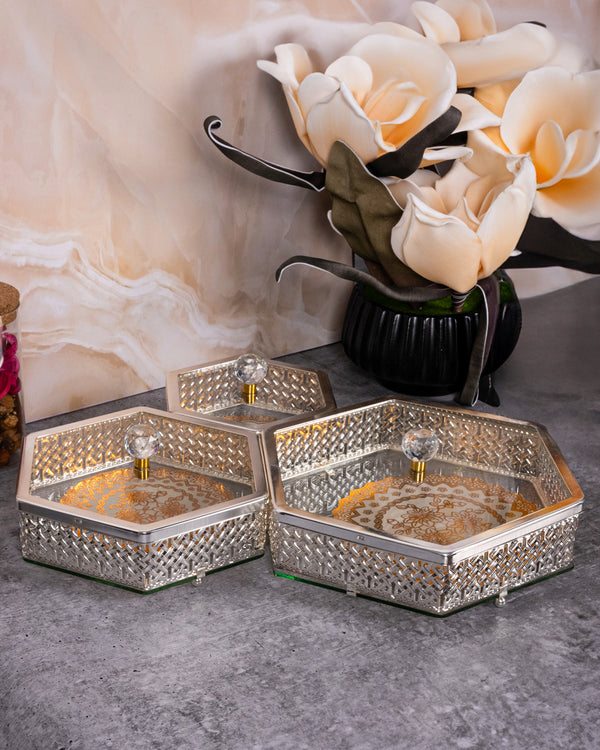 Silver Luxe Hexa Trio Jar Set
