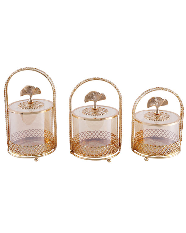 Set of 3 Gold Glass Jars with Lid