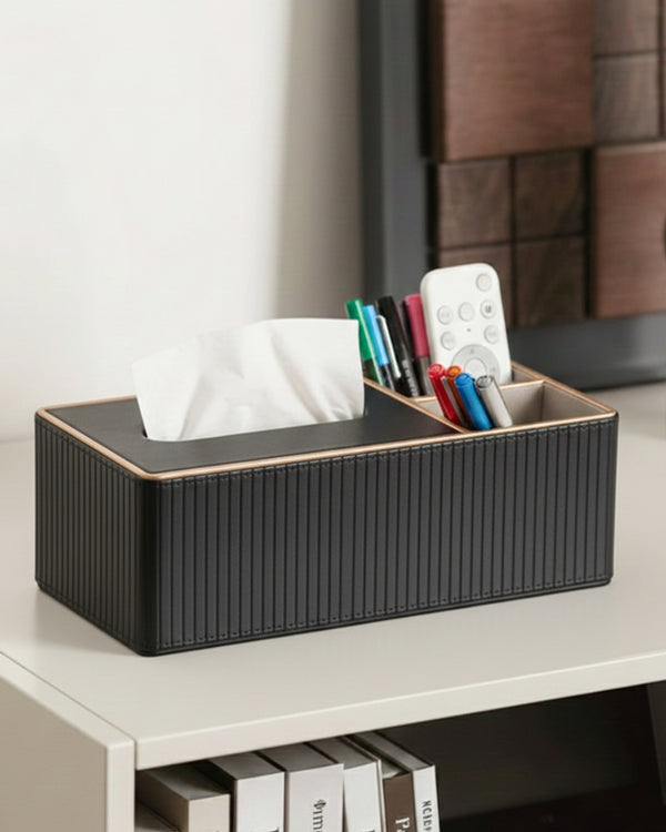 Faux Trio Black Tissue Box
